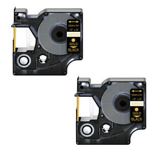 2PK Gold on Black for Dymo D1 Standard Label 45024 LabelWriter 450 DUO 12mm