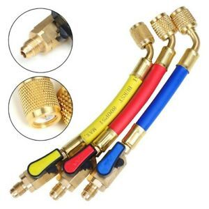 Red Ball Valve With Short Hose Set For Charging Refrigeration Hose HVAC R410A