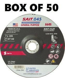 United Abrasives SAIT 22053 Cutting Wheel, 7&#034; x .045&#034; x 7/8&#034; A60S (Box of 50)