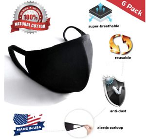 6 PCS Black Face Mask Mouth &amp; Nose Protector Respirator Masks USA Seller