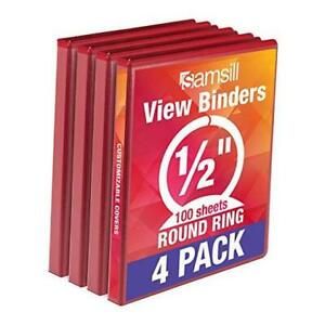 Economy 3 Ring Binder Organizer, 1 Inch Round Ring Binder, .5-Inch Red 4-Pack