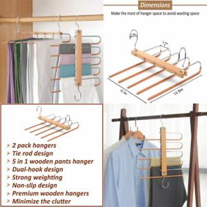 Premium Pants Hangers 2 Pack - Space Saving with Clips |...