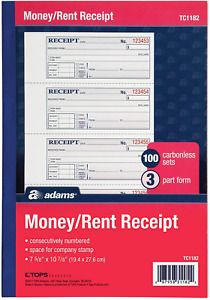 Money Rent Receipt Book Carbonless White Canary Bound Wraparound Cover 100 Sets