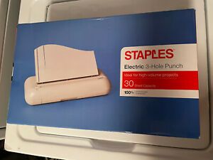 Staples Electric 3-Hole Punch 30 Sheet Capacity White 37959 new in box.
