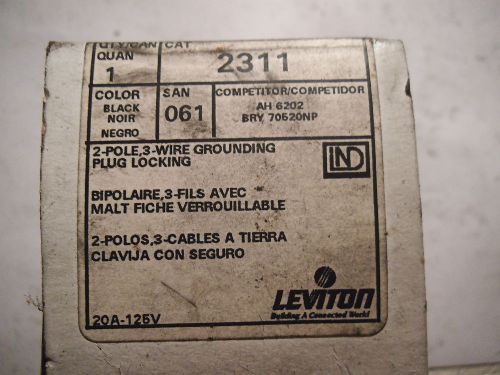 Leviton 2311 plug 2 pole, 3 wire grounding plug locking 20a, 125v for sale