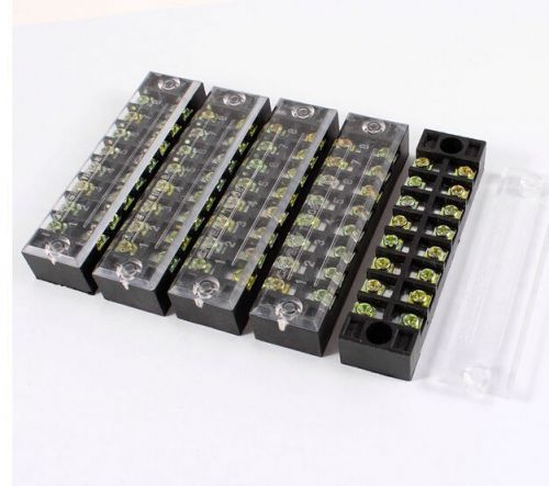 5 Pcs 600V 15A 8 Positions 8P Dual Rows Covered Barrier Screw Terminal Block