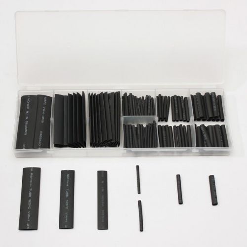 NEW 127Pcs Black 7Size Kit 2:1 Heat Shrink Tubing Wire Sleeving Wrap Set + Box