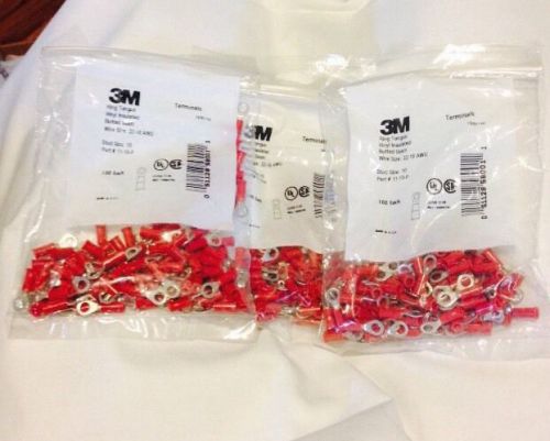NEW 100 Pack 3M 11-10-PNylon Insulated Ring Terminal 22-18 AWG Red Stud Size #10