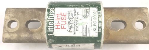 used LITTELFUSE KLPC 2000 2000A 600V L TIME DELAY 200KAIC CURRENT LIMITING  FUSE