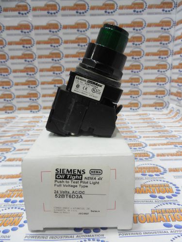 Siemens 52bt6d3a heavy duty push to test pushbutton, illuminated, 6v led, green, for sale