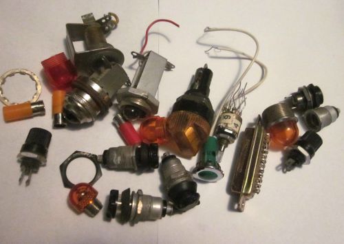 Lot of 21 Indicator Lights and Parts, Cannon Connector, Swtich (?), and Etc