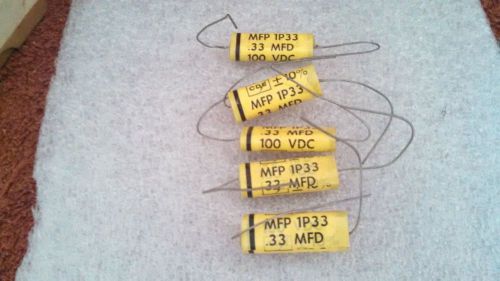 5 vtg .33 uf mfd 100 vdc 10% cde mfp 1p33 axial polyfilm capacitors caps for sale