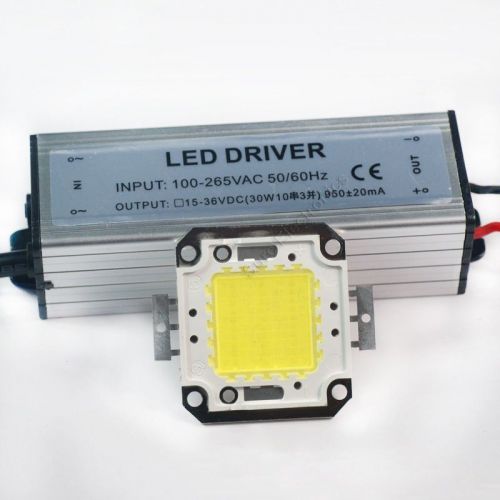 30W White High Power LED Light Lamp Panel w 30W High Power LED Driver AC85-265V