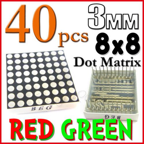 40 dot matrix led 3mm 8x8 red green common anode 24 pin 64 led displays module for sale