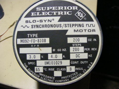 SUPERIOR ELECTRIC SLO-SYN STEPPING MOTOR STEPPER MO92-FD-8108