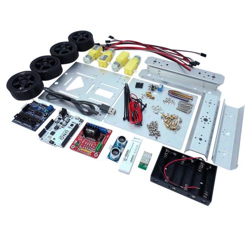 2.4ghz rf uno 4wd mobile car l298n hc-sr04 sensor kit robot arduino w/s pc sw for sale