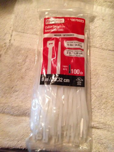 100 PCS Pack 8&#034; inch White Network Cable Cord Wire Tie Strap Zip Ties Nylon
