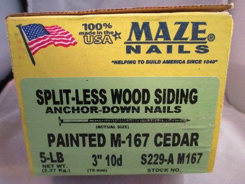 5 lb MAZE NAILS Split-less Wood Siding Nails 3 inch 10D Painted M167 Cedar  NEW