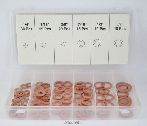 110 pc copper crush washer assortment 1/16&#034; thick sae flat ring brake line seal for sale
