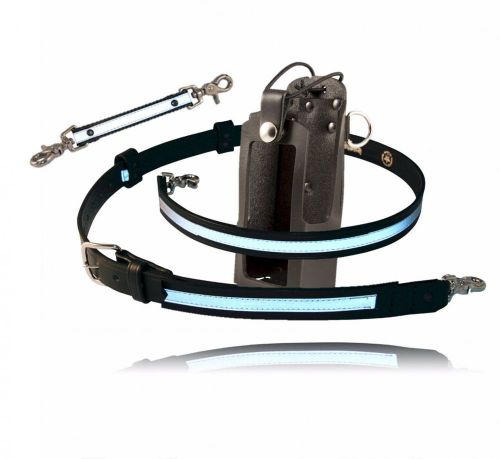Boston leather fireman radio strap holster kit - motorola 2500/5000 - reflective for sale