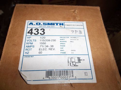 New a. o. smith 433 draft inducer motor 115/208-230 v 1550 rpm for sale