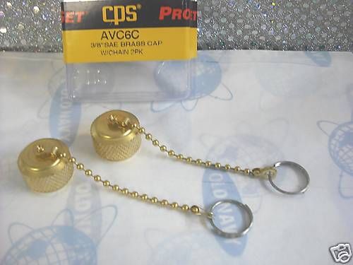 Vacuum Pump Brass Caps *2, w/Chains *NEW* 3/8&#034; SAE