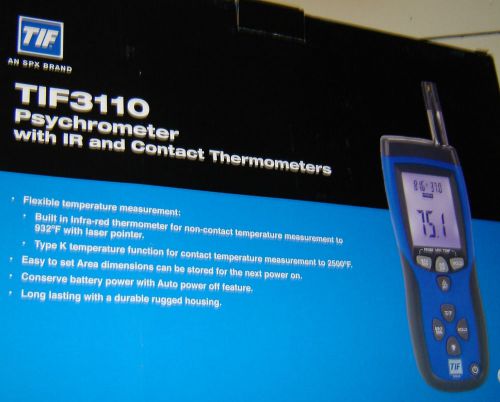 Tif3110 tif spx 3110 psychrometer w/ ir &amp; 932deg f. max thermometer hvac new for sale