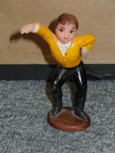 Vintage Plastic 4&#034; Boy Statue Figure Cake Topper Yellow shirt Bakelite? Rare VGC
