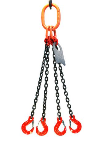 3/8&#034; 6 Foot Grade 80 QOS Quad Leg Lifting Chain Sling - Oblong Sling Hook