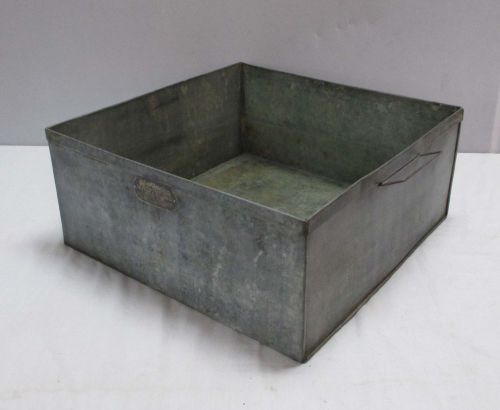 Large vintage industrial square galvanized metal bin/box w/brass signature plate for sale