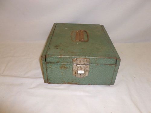 Vtg retro industrial steam punk decor green metal lock box storage file box for sale