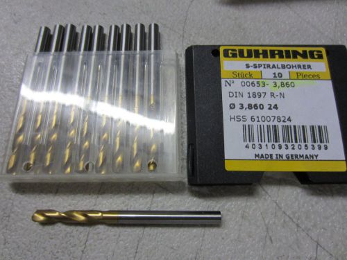 10 new GUHRING 3.86mm, #24 HSS Stub Screw Machine Length TiN Coated Twist Drills