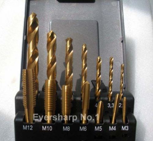 1Set HSS 7pcs Straight Shank Twist Drills 2.5-10.2mm 7pcs Righthand Taps M3-M12