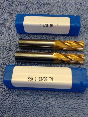 (1) 13/32&#034; And (1) 7/16 Solid Carbide 4  Flute Tian Coated End Mills New