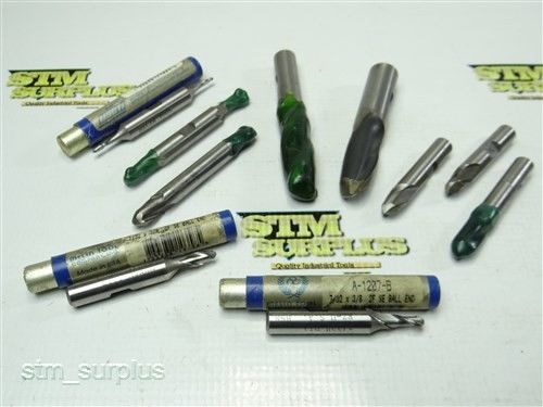 LOT OF 10 HSS SINGLE, DOUBLE, BALL NOSE END MILLS 3/32&#034; TO 5/8&#034; MELIN