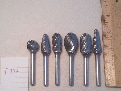 6 NEW 6 MM SHANK CARBIDE BURRS FOR CUTTING ALUMINUM. METRIC. MADE IN USA  {F772}