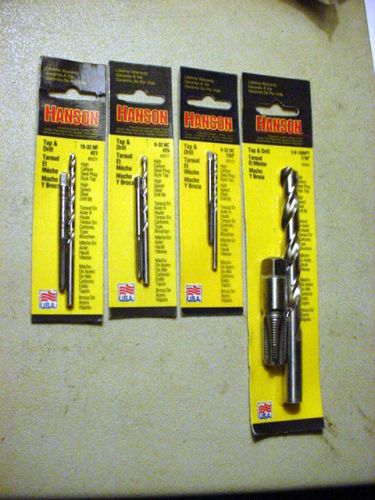 Hanson drill tap sets 6-32 8-32 10-32 1/4 in. npt nc nf thread drills bits nos for sale