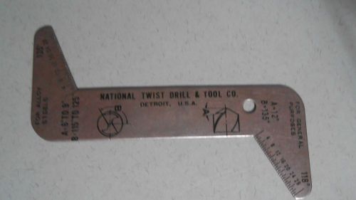National Twist Drill &amp; Tool Co. Bit Grinding Gage Machinist Gunsmith Lathe Tool