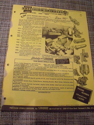 Standard electrical tool co. cincinnati, ohio precision spindles brochure for sale