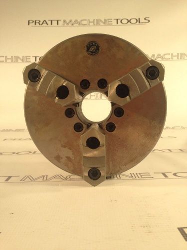 WOW 8&#034; 3 JAW SCROLLING CHUCK W/ 2&#034; HOLE THRU WITH REVERSABLE JAWS D1-5 CAMLOCK