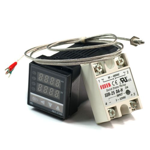 PID Digital Temperature Control Controller REX-C100+ K Sensor +25DA SSR