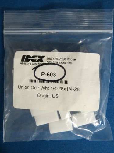 Idex delrin  1/4 -28 x  1/4 -28 unions tubing connectors white acetal p-603 qty 12 for sale