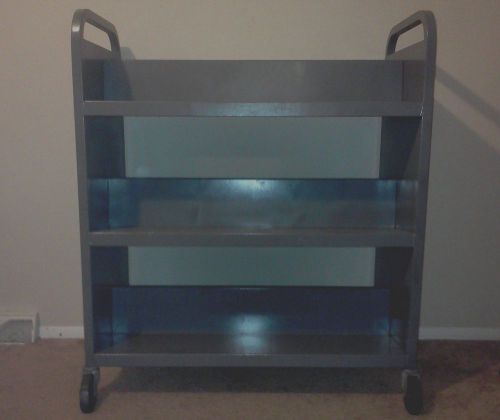 Heavy duty double-sided library cart w/ six sloped shelves for sale