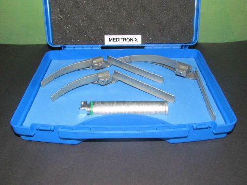 Mccoy macintosh led fo laryngoscope set- blade # 2, 3, 4 with 1 medium handle for sale