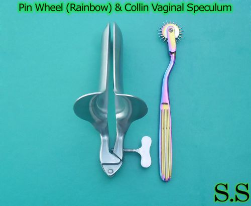 Wartenberg Pin Wheel (Rainbow) Color &amp; Collin Vaginal Speculum Large
