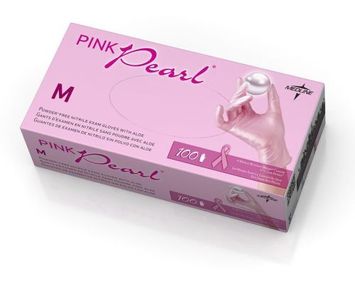 Medline Pink Pearl Gloves, Powder-Free Nitrile Exam Gloves wl Aloe, 10 Boxes