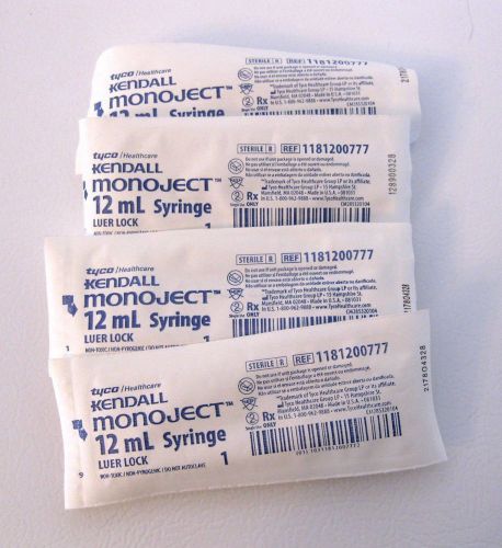 4 Monoject 12mL Syringes Luer Lock Sterile (No Needle)