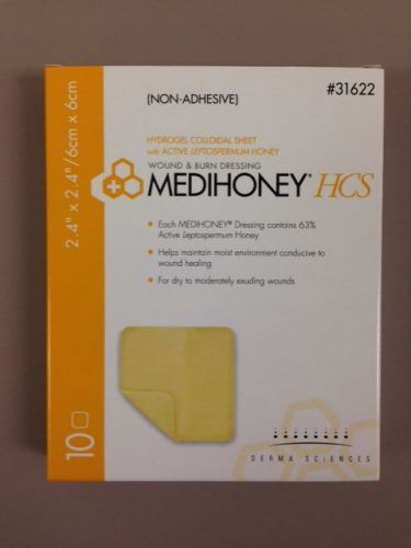1 box of Medihoney HCS 2.4&#034;x2.4&#034; Wound Dressing 10/bx #31622 Derma Sciences