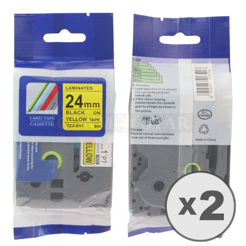 2pk black on yellow tape label for brother p-touch tz tze 651 24mm 1&#034; 26.2ft for sale