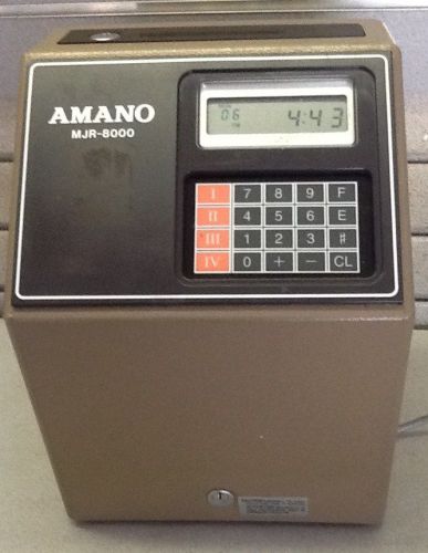 USED AMANO MJR-8000 TIME RECORDER CLOCK, KEY, USER&#039;S MANUAL &amp; QUICK REFERENCE